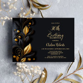 Invitation Black and Gold Leaves Birthday Party