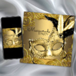 Invitation Black and Gold Masquerade Party<br><div class="desc">Invitation à la mascarade en noir et or avec un élégant masque en plumes noir et or sur un bel arrière - plan tourbillon noir et or. Cette belle et élégante invitation à la mascarade en noir et or est facilement customisée pour votre événement en ajoutant les détails de votre...</div>