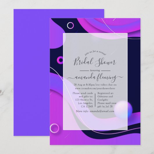 Invitation Black and Gold Modern Géométrique Douche Virtuelle (Devant / Derrière)