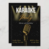 Invitation Black and Gold Modern Karaoke fête d'anniversaire (Devant / Derrière)