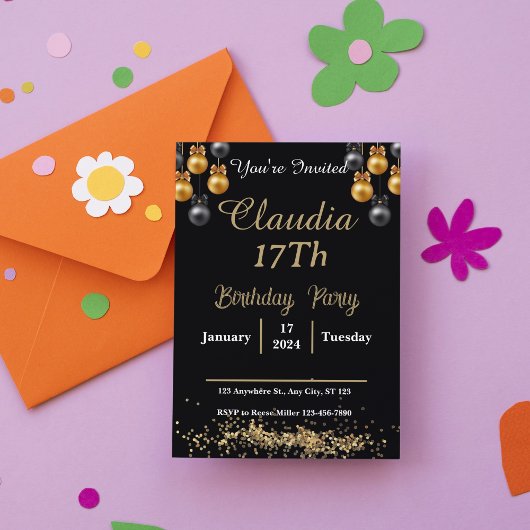 Invitation Black and Gold Modern Prom Soirée