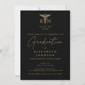 Invitation Black And Gold Nursing Photo Graduation Party (Devant)