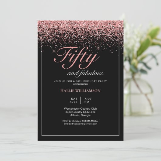 Invitation Black and Gold Parties scintillant 50 et Fabulous  (Debout devant)