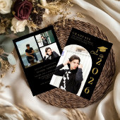 Invitation Black  and Gold Photo Graduation