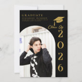 Invitation Black  and Gold Photo Graduation (Devant)