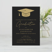 Invitation Black And Gold Photo Graduation Party (Debout devant)