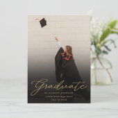 Invitation Black And Gold Photo Script Graduation Party (Debout devant)