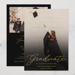 Invitation Black And Gold Photo Script Graduation Party