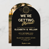 Invitation Black And Gold Retro Disco Mariage Super Photo (Devant / Derrière)