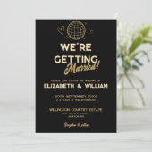 Invitation Black And Gold Retro Disco Mariage Super Photo (Debout devant)