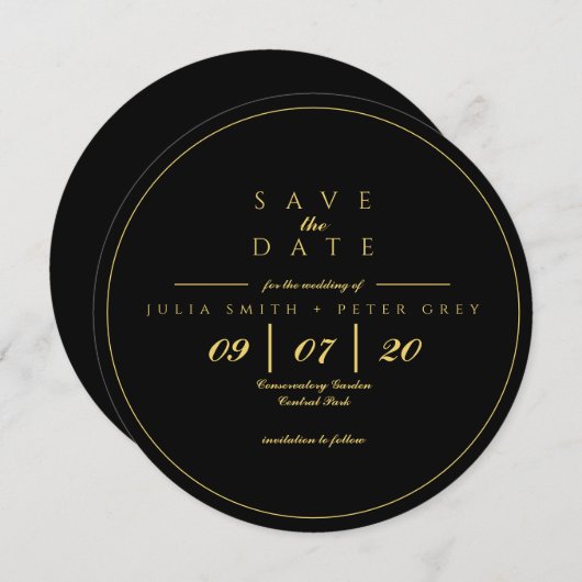 Invitation Black and Gold round enregistrer l'invitation de d (Devant / Derrière)