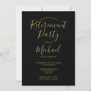 Invitation Black And Gold Script Photo Retirement Party
