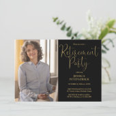 Invitation Black And Gold Script Photo Retirement Party (Debout devant)