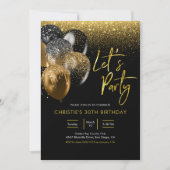 Invitation Black and Gold Sparkling Faisons la fête Invitatio (Devant)