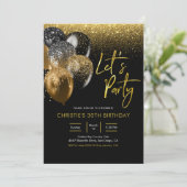 Invitation Black and Gold Sparkling Faisons la fête Invitatio (Debout devant)