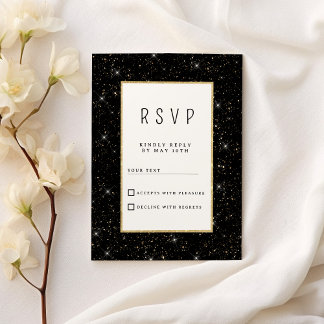 Invitation Black and gold sparkly glitter confetti RSVP
