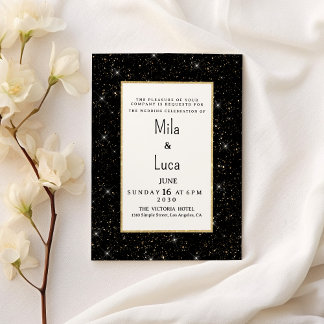 Invitation Black and gold sparkly glitter confetti Wedding 