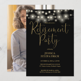 Invitation Black And Gold String Light Photo RetiParty