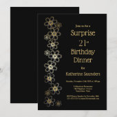 Invitation Black and Gold Surprise 21e anniversaire Diner Par (Devant / Derrière)