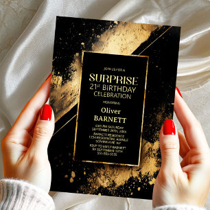 Invitation Black and Gold Surprise 21e fête d'anniversaire