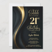 Invitation Black and Gold Surprise 21st Birthday Party (Devant)