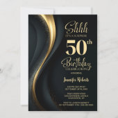 Invitation Black and Gold Surprise 50th Birthday Party (Devant)