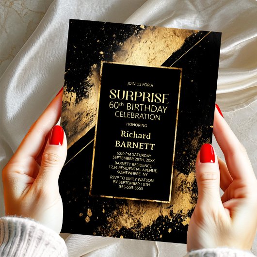 Invitation Black and Gold Surprise 60e anniversaire