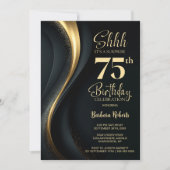 Invitation Black and Gold Surprise 75th Birthday Party (Devant)