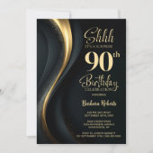 Invitation Black and Gold Surprise 90th Birthday Party (Devant)