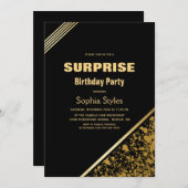 Invitation Black and Gold Surprise Anniversaire (Devant / Derrière)