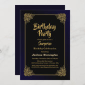 Invitation Black and Gold Surprise Anniversaire (Devant / Derrière)
