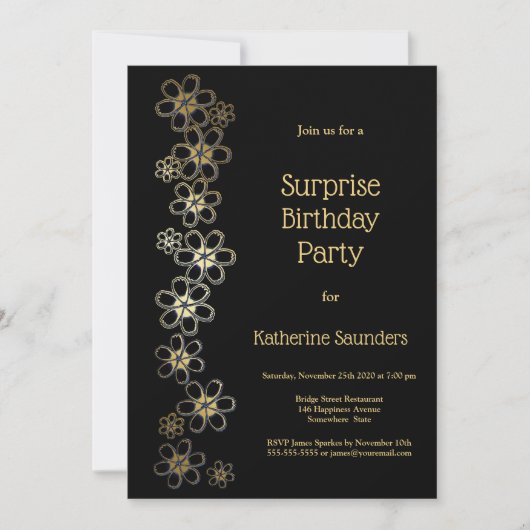 Invitation Black and Gold Surprise Anniversaire (Devant)