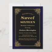 Invitation Black and Gold Sweet 16 Anniversaire (Devant)