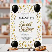 Invitation Black and Gold Sweet 16 Birthday Party