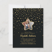 Invitation Black and Gold Sweet 16 Superstar Photo Anniversai (Devant)
