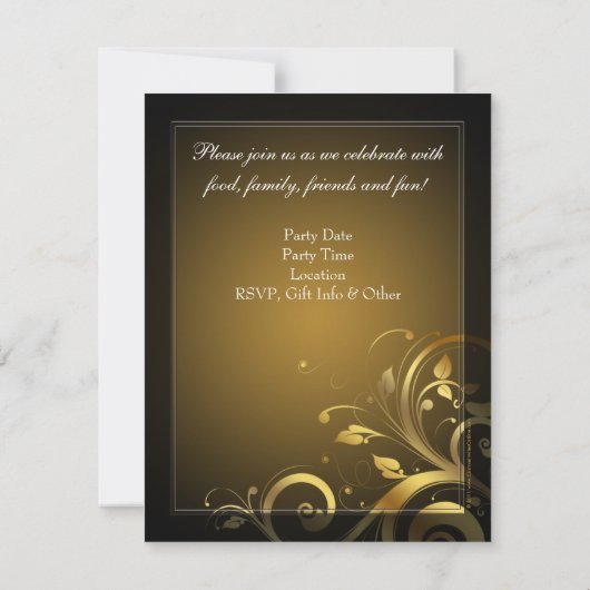 Invitation Black and Gold Swirl, Custom 50e anniversaire (Dos)