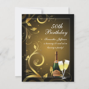 Invitation Black and Gold Swirl, Custom 50e anniversaire