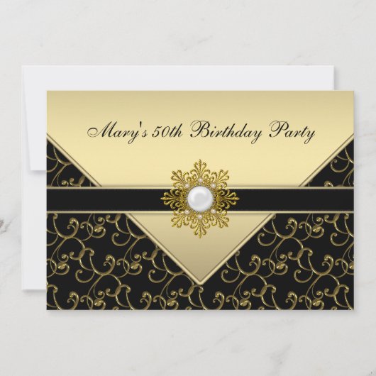 Invitation Black and Gold Swirl fête d'anniversaire (Devant)