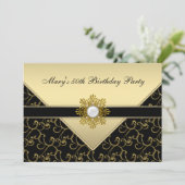 Invitation Black and Gold Swirl fête d'anniversaire (Debout devant)