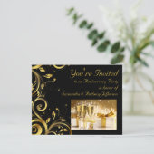 Invitation Black and Gold Swirl, fête d'anniversaire personna (Debout devant)