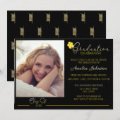 Invitation Black and Gold Toned Photo Graduation (Devant / Derrière)