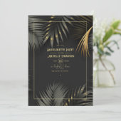 Invitation Black and Gold Tropical Bachelorette Party (Debout devant)
