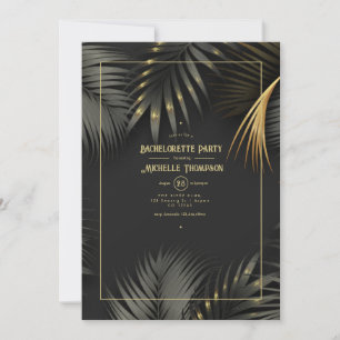 Invitation Black and Gold Tropical Bachelorette Party