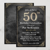 Invitation Black and Gold Vintage 50e anniversaire (Devant / Derrière)