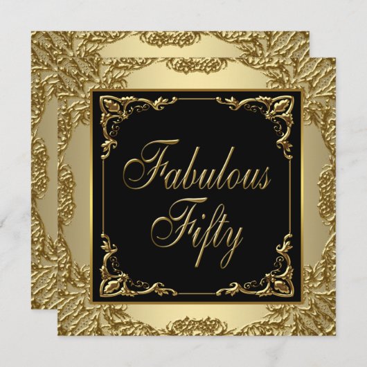 Invitation Black and Gold Womans 50e fête d'anniversaire (Devant / Derrière)