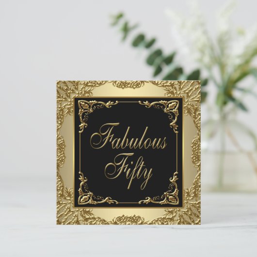 Invitation Black and Gold Womans 50e fête d'anniversaire (Debout devant)