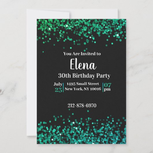 Invitation Black and Green Elegant Anniversaire de fête Invit (Devant)