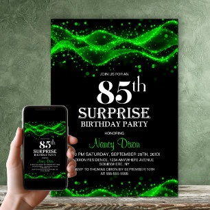 Invitation Black and Green Surprise 85e fête d'anniversaire