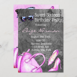 Invitation Black and Hot Rose Fashion Sweet 16 Anniversaire