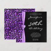 Invitation Black and Lilac Purple Leopard Glam 30e anniversai (Devant / Derrière)